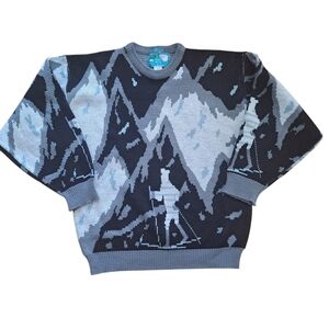 Vintage President Stone Ski Sweater | Large | Mountain Print | Made in Korea